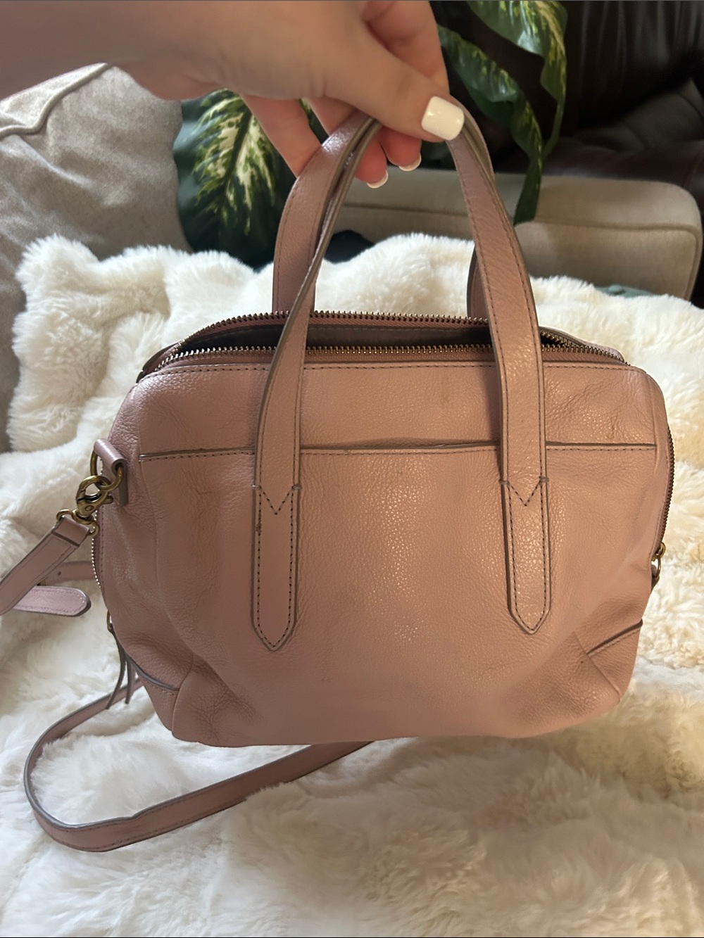 Fossil Blush Pink Leather Satchel Purse with Detachable Adjustable Strap - Picture 2 of 5